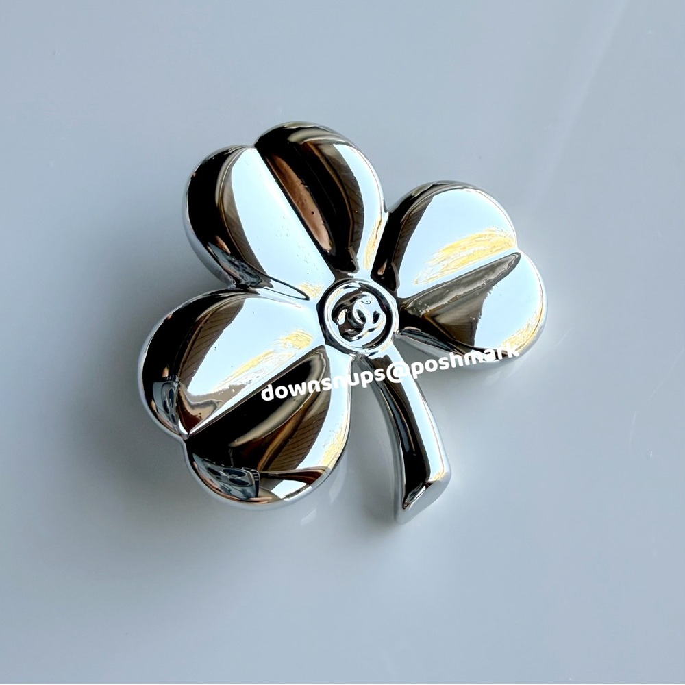 CHANEL Silver Clover Pin Brooch
